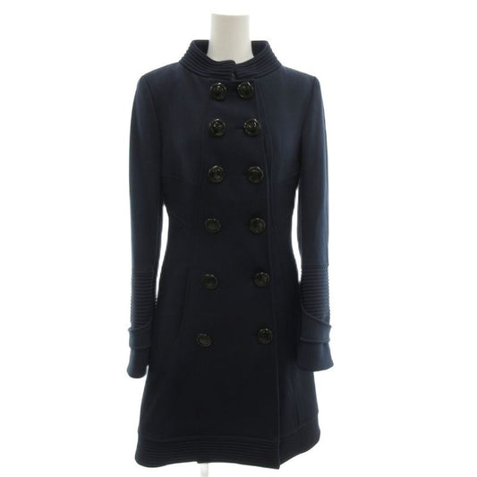 Versace Double Breasted Long Coat Stand Neck Quilted Lining 38 Navy GV GY18