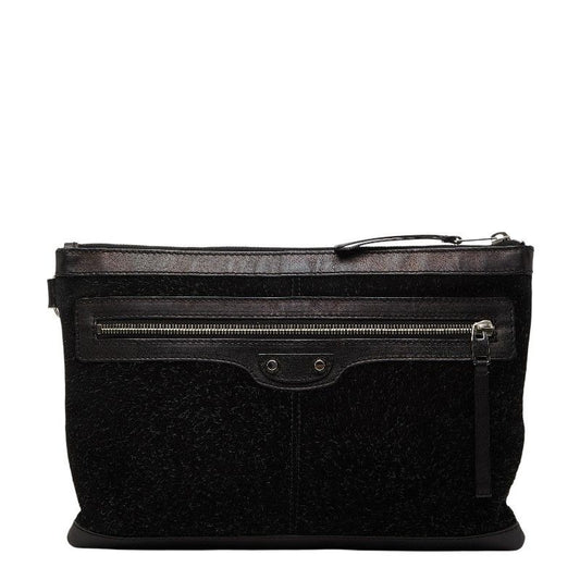 Balenciaga Classic Clip M Clutch Black Suede Leather