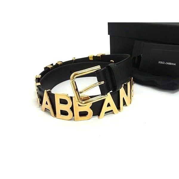 Dolce & Gabbana Leather Gold Belt 70 cm Black
