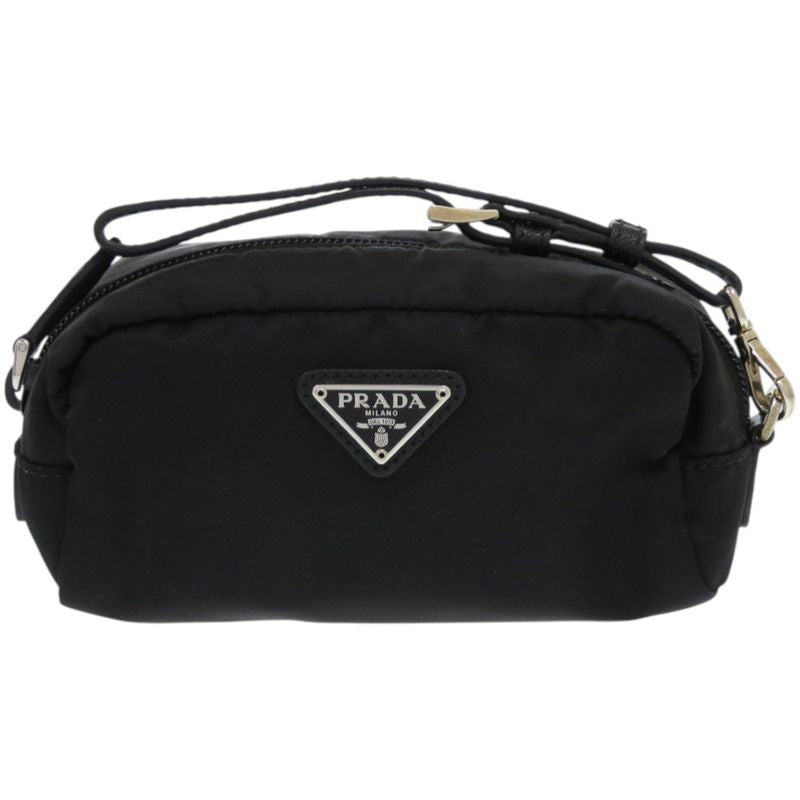 Prada 1 Ne175 Nylon with Strap Silver Hardware Black Pouch 0351