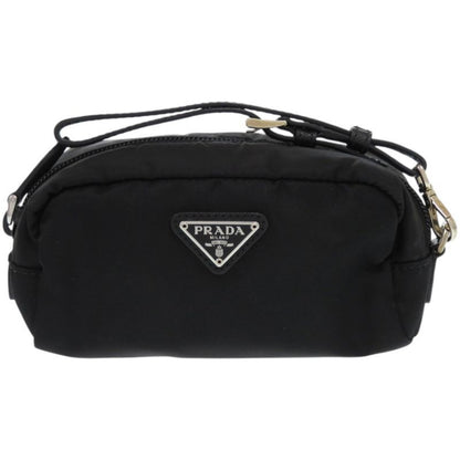 Prada 1 Ne175 Nylon with Strap Silver Hardware Black Pouch 0351