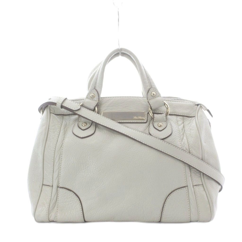 Max Mara Shoulder Bag 2-Way Leather Ivory Top Handle Gold Cut Replacement