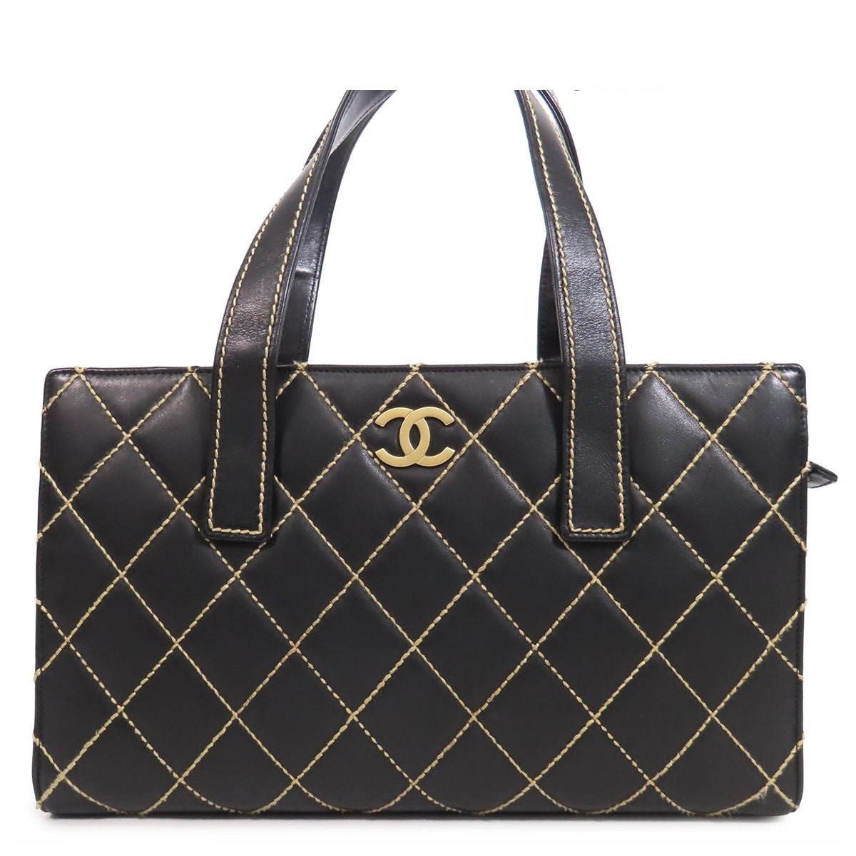 Chanel Wild Stitch Tote Bag Black Gold Leather CC Logo