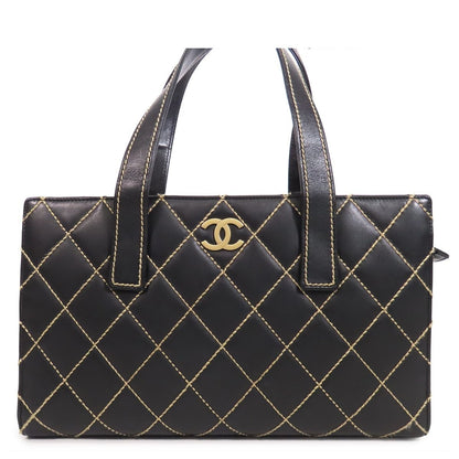 Chanel Wild Stitch Tote Bag Black Gold Leather CC Logo