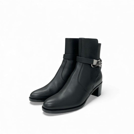 Hermes Frenchie 50 Boots Short Shoes Leather Black Silver Kelly Hardware