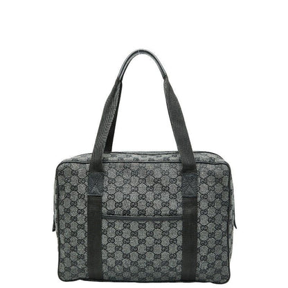 Gucci GG Canvas Business Bag Handbag Grey Black Leather
