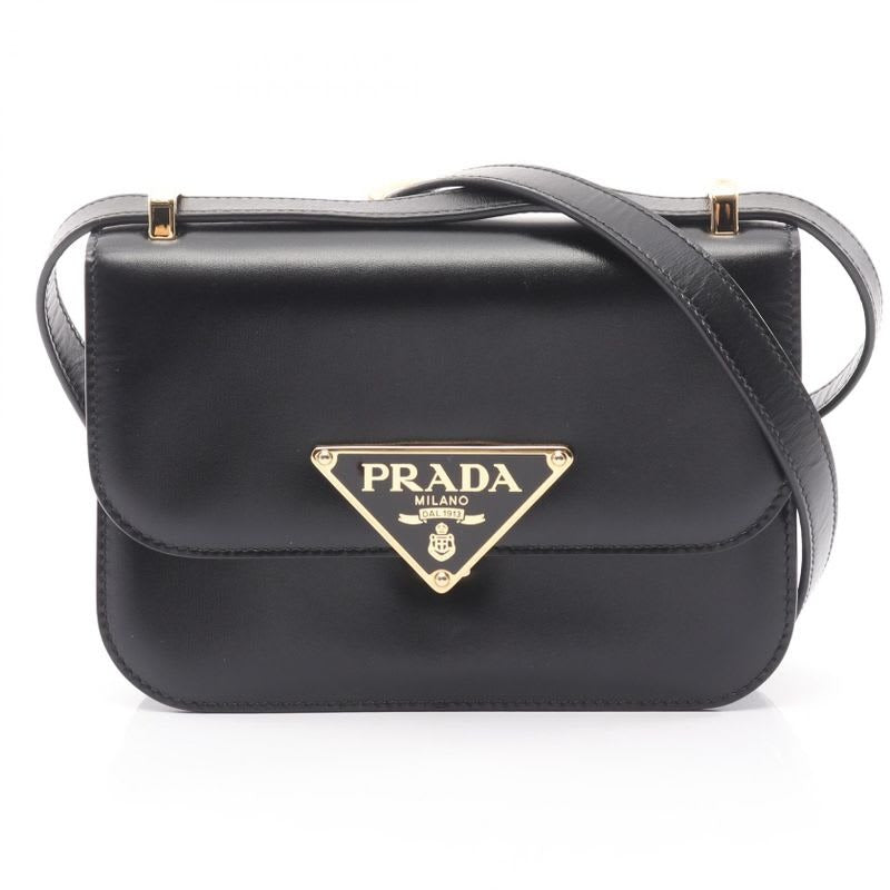 Prada Shoulder Bag Emblem Box CALF 1 Bd339 mto Black Leather Triangle Logo