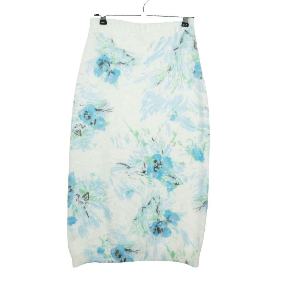 Prada Mohair Poppy Print Midi Skirt Light Blue 40
