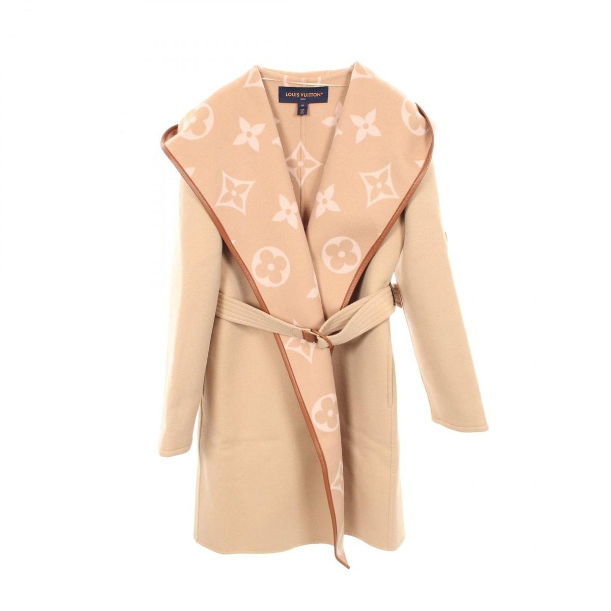 Louis Vuitton Giant Monogram Footed Wrap Coat Beige Wool