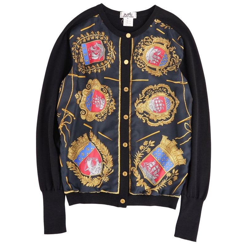 Hermes Cardigan Knit Silk Switching Vintage