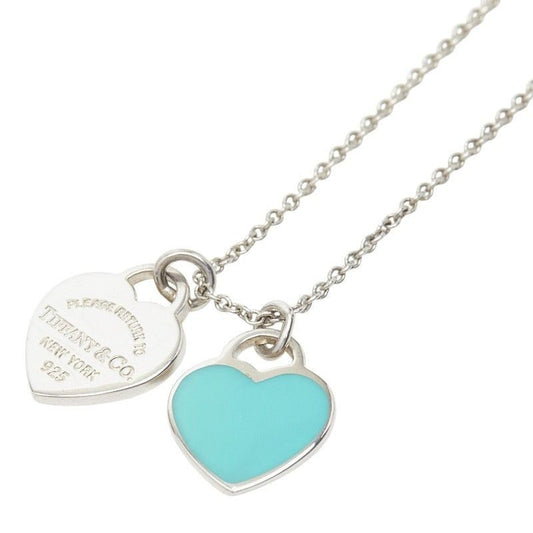 Tiffany & Co. Return to Blue Double Heart Tag Chain Pendant Necklace Silver