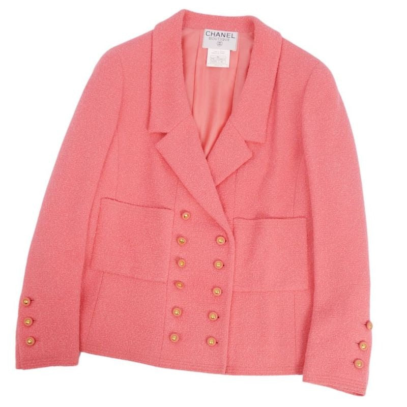 Chanel Jacket 96 C Double Breasted Wool Tweed Coco Mark Button Outerwear Vintage