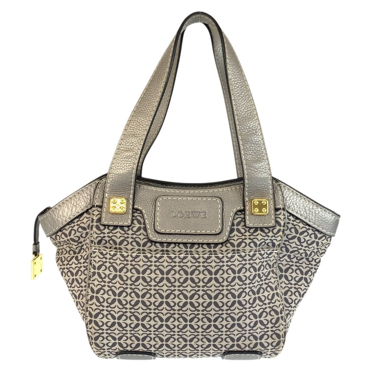 Loewe Anagram Gray Silver Gold Canvas Leather Tote Shoulder Bag