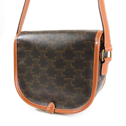 Celine Folco Brown Calfskin Triomphe Canvas Shoulder Bag — view 2