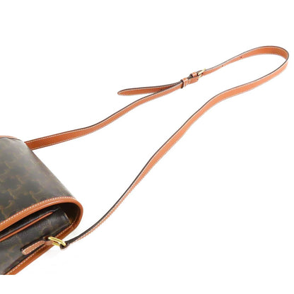 Celine Folco Brown Calfskin Triomphe Canvas Shoulder Bag — view 4
