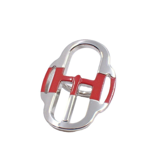 Hermes Scarf Ring Mini Boucle Silver Red X
