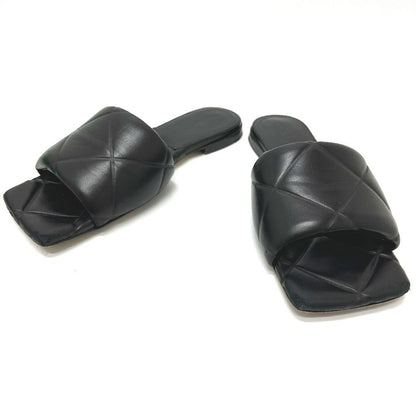 Bottega Veneta Sandals Rubber Lido Flat Leather Black