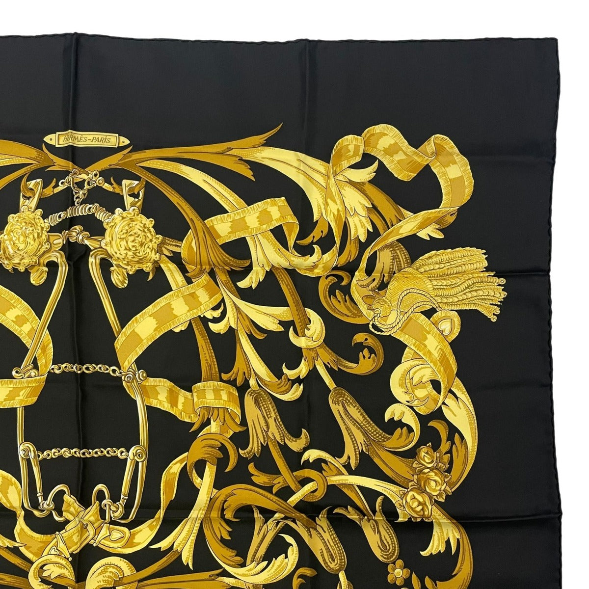 Hermes Scarf Silk Carre 90 Lemors a la Conetable Elegance Black Gold — view 3
