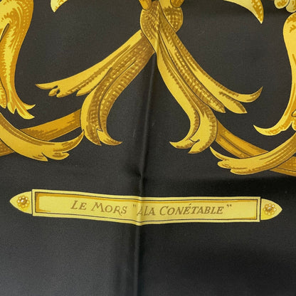 Hermes Scarf Silk Carre 90 Lemors a la Conetable Elegance Black Gold — view 6