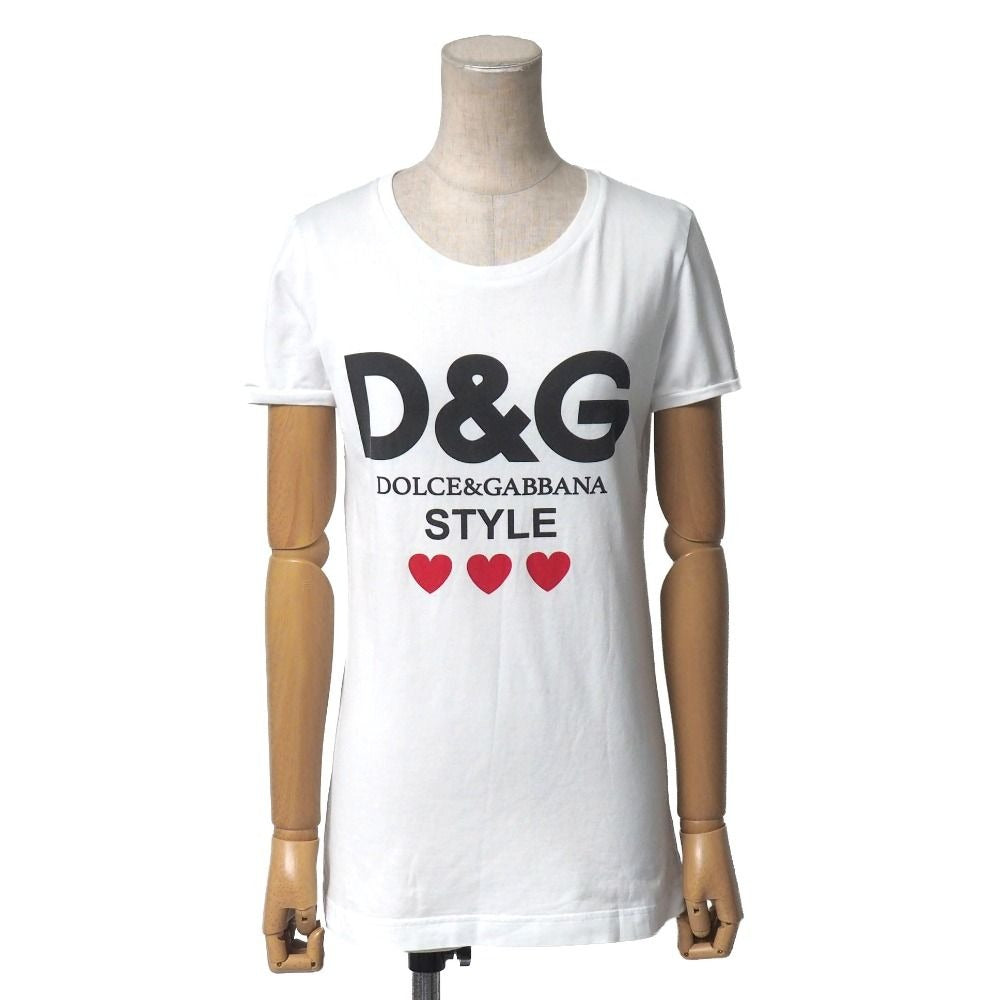 Dolce & Gabbana Short Sleeve T-Shirt 36 Crew Neck Logo White Black Red