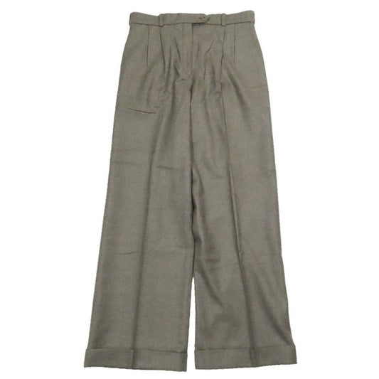 Hermes Wide Pants Trousers Roll Up Tuck Pleated Virgin Wool 38 Brown
