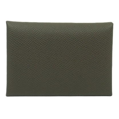 Hermes Calvi Duo Card Case Coin Dark Brown Silver