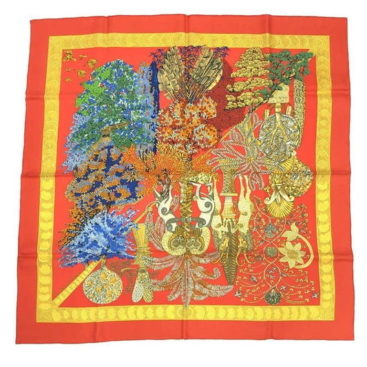Hermes Scarf Carre 90 les Legendes De L'arbre Legend Of The Trees Silk Orange
