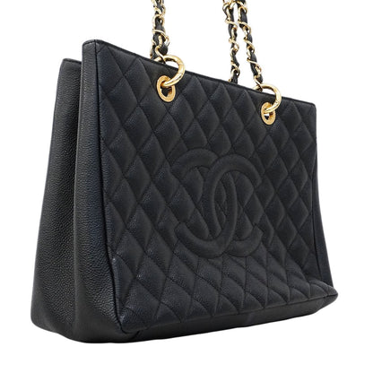 Chanel Chain Tote Quilted Caviar Leather Black Gold — view 2