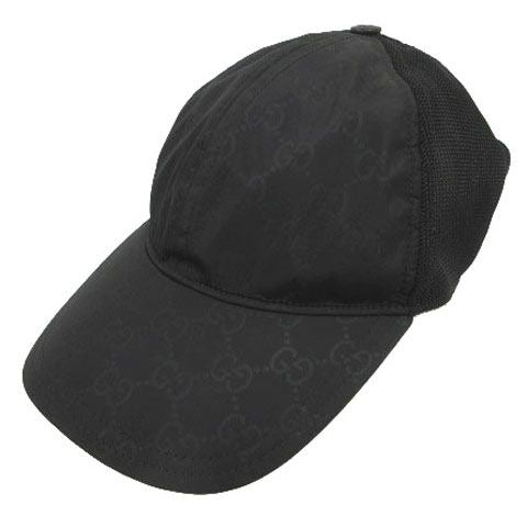 Gucci GG Pattern Nylon Mesh Cap Logo Cut Replacement Black Hat