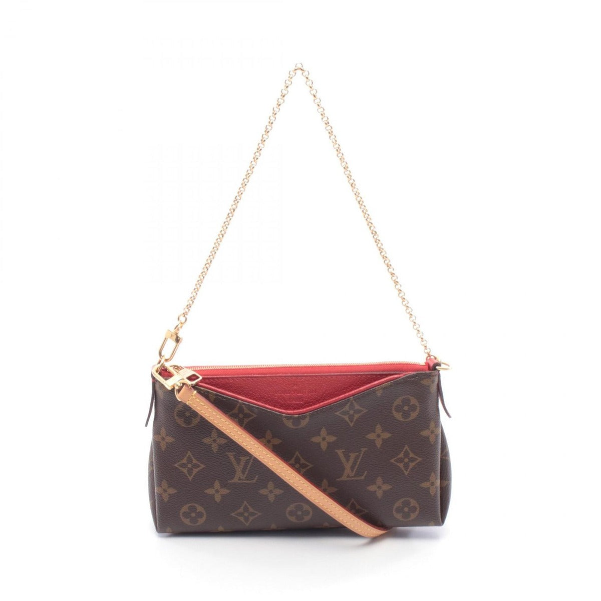 Louis Vuitton Handbag Pallas Clutch Cerise Canvas Leather Brown Red