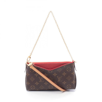 Louis Vuitton Handbag Pallas Clutch Cerise Canvas Leather Brown Red
