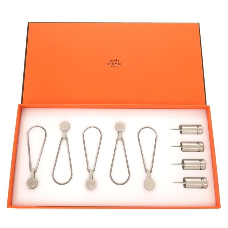 Hermes Hanking SET Serie Scarf Holder Fixation Carre Boitier Silver Magnetic