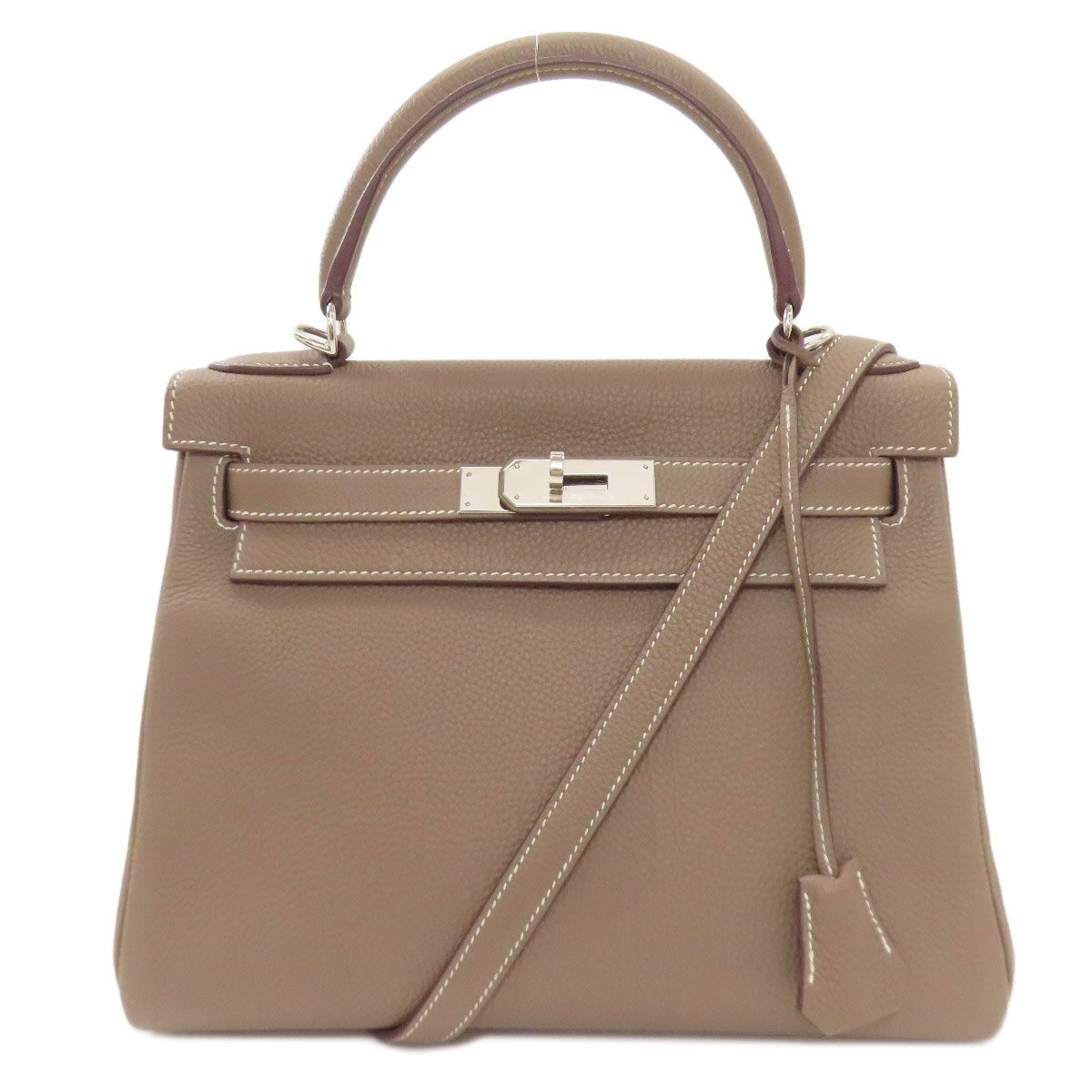 Hermes Kelly 28 Retourne Etoupe Silver Handbag Togo