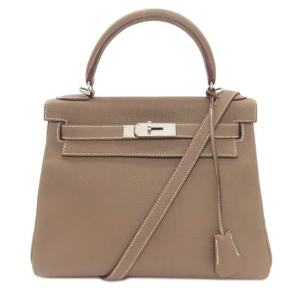 Hermes Kelly 28 Retourne Etoupe Silver Handbag Togo