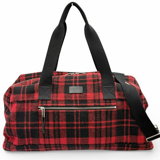 Saint Laurent Paris Wool Leather with Logo Patch Check Pattern 2-Way