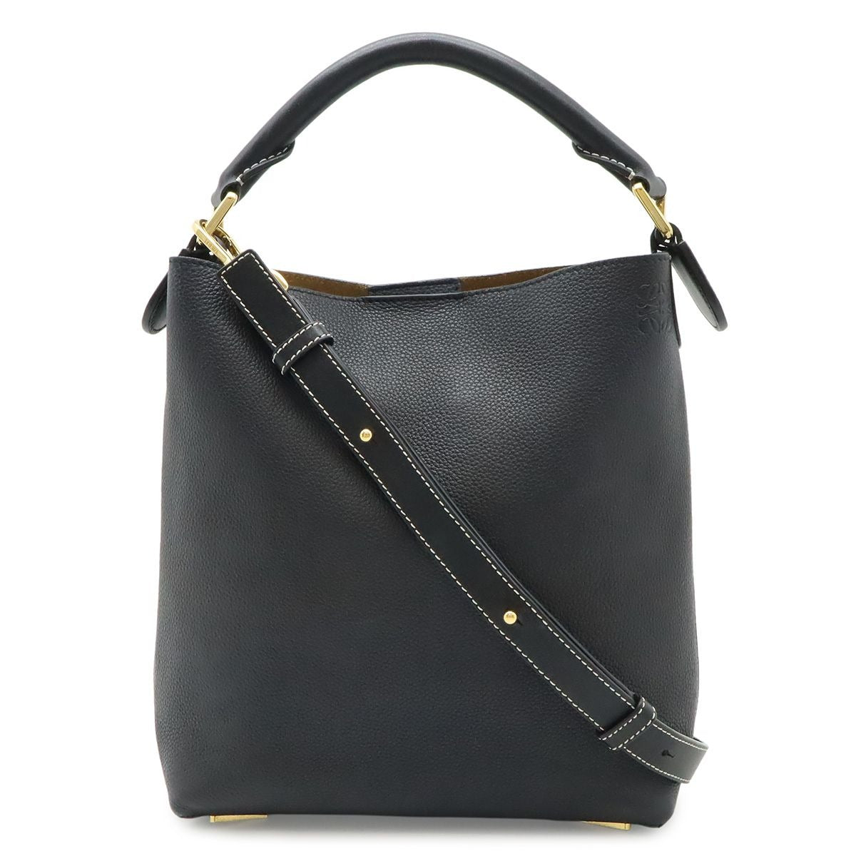 Loewe Anagram T Bucket Small 2-Way Shoulder Bag Leather Black Navy