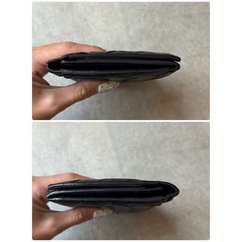 Bottega Veneta Maxi Intrecciato Fold Long Wallet Billfold Leather Black — view 6