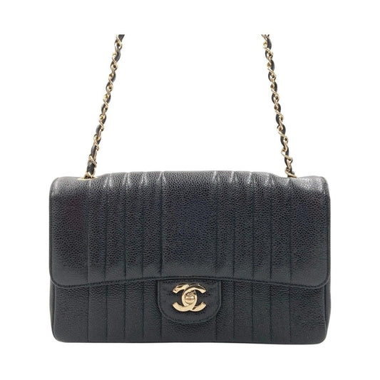 Chanel Caviar Leather Mademoiselle Chain Shoulder Bag Black