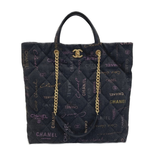 Chanel Quilted Maxi Shopping Bag As3128 Black Denim 2-Way Tote
