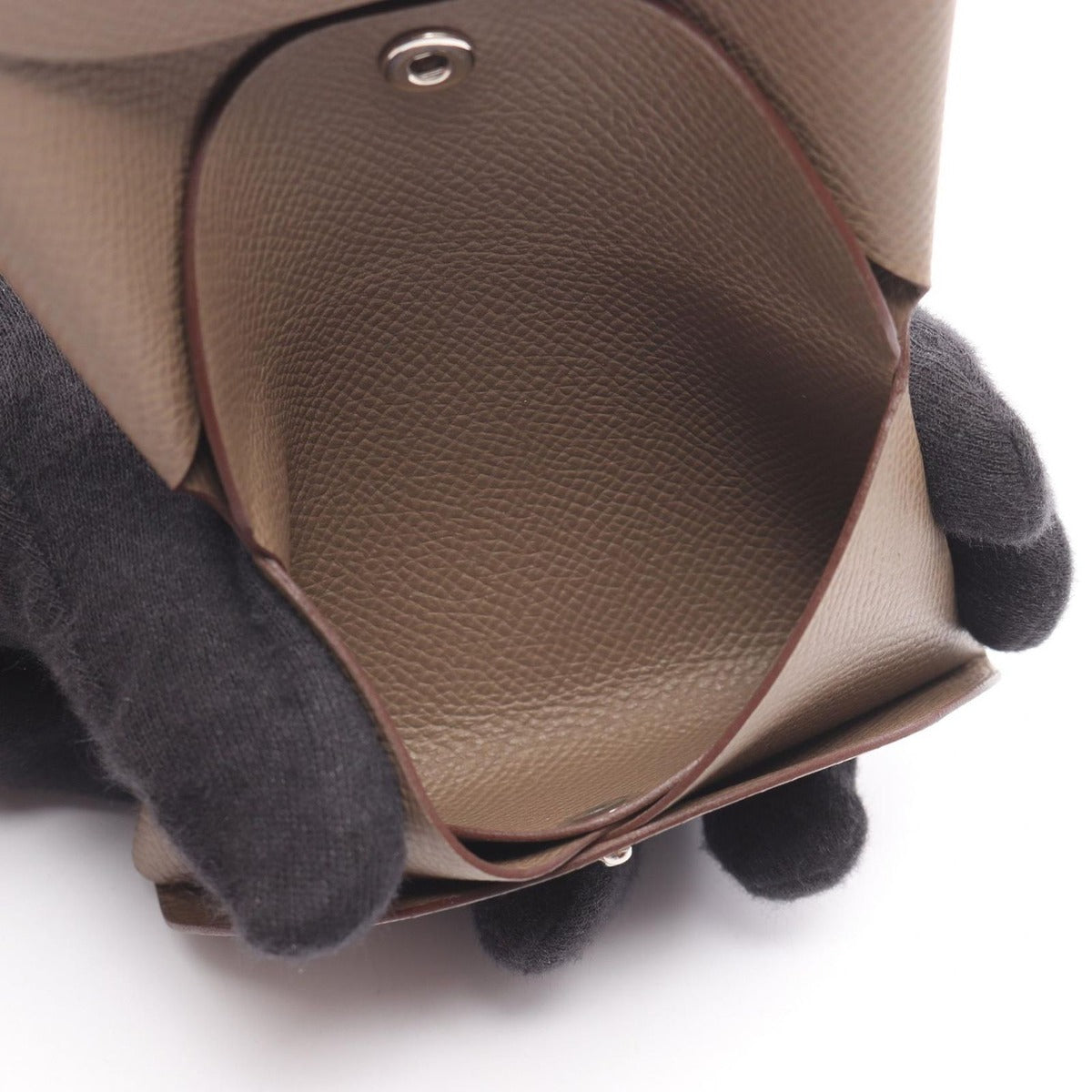 Hermes Coin Case Calvi Duo Etoupe Leather Beige — view 6