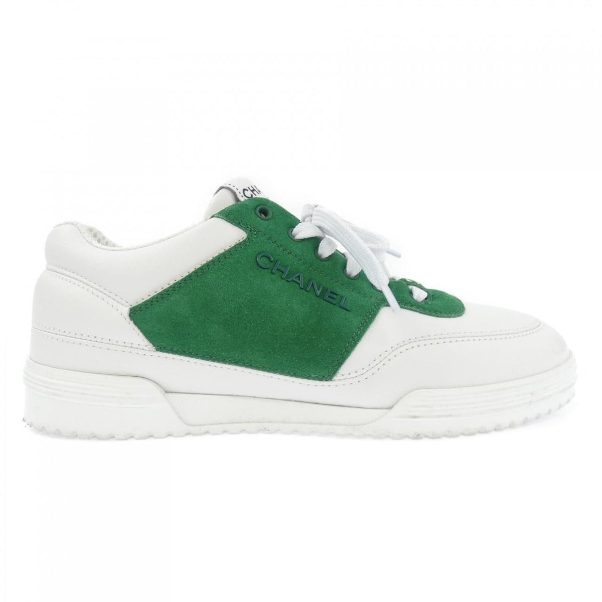 Chanel Tennis Sneakers Suede Calfskin White Green