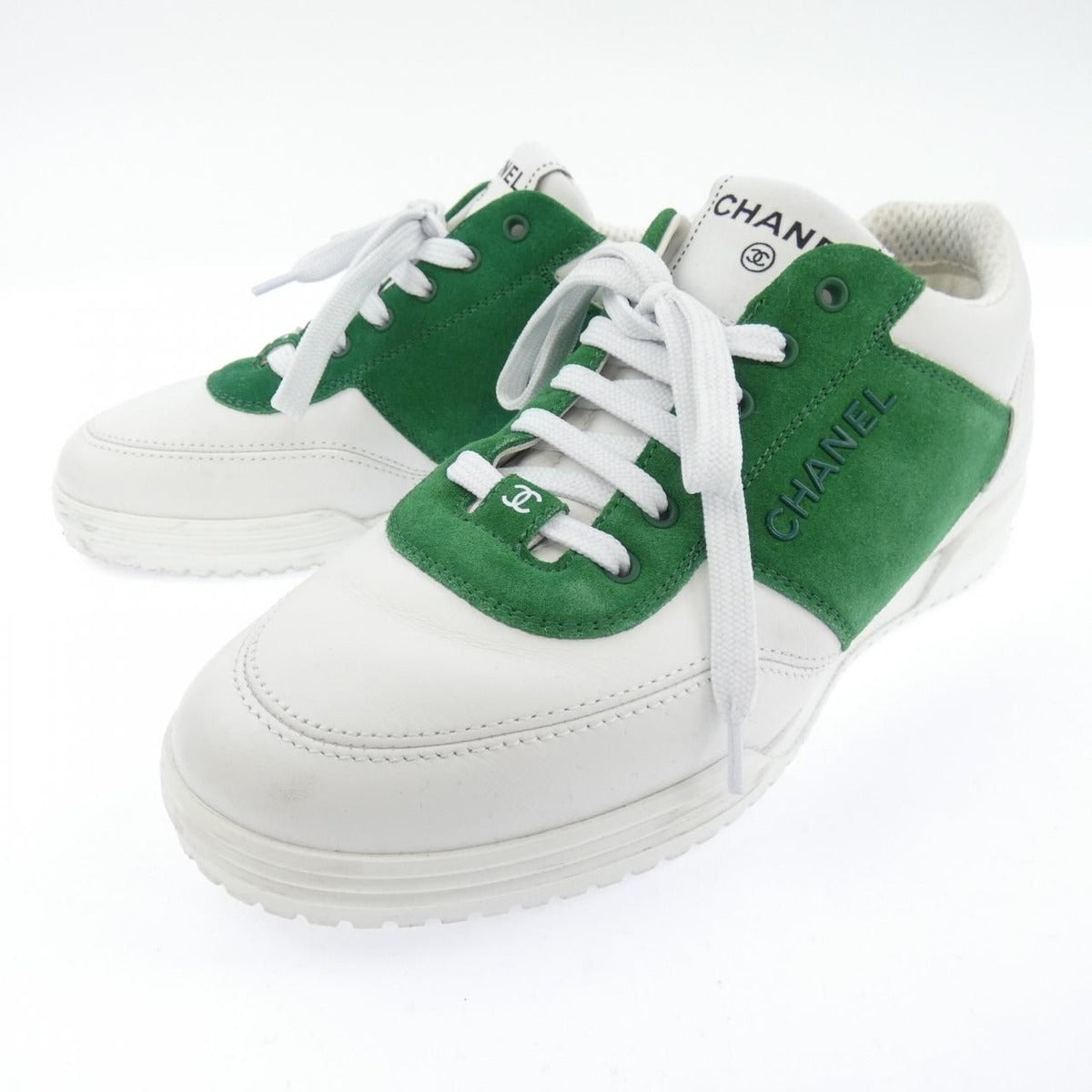 Chanel Tennis Sneakers Suede Calfskin White Green — view 3