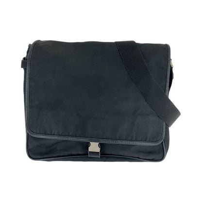 Prada Tessuto Triangle Logo Plate Black Silver Hardware V166 Shoulder Bag