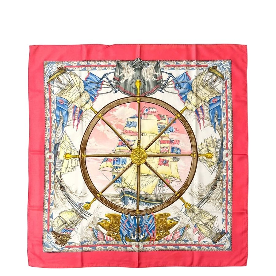 Hermes Scarf Carre 90 Pink White Vive le Vent