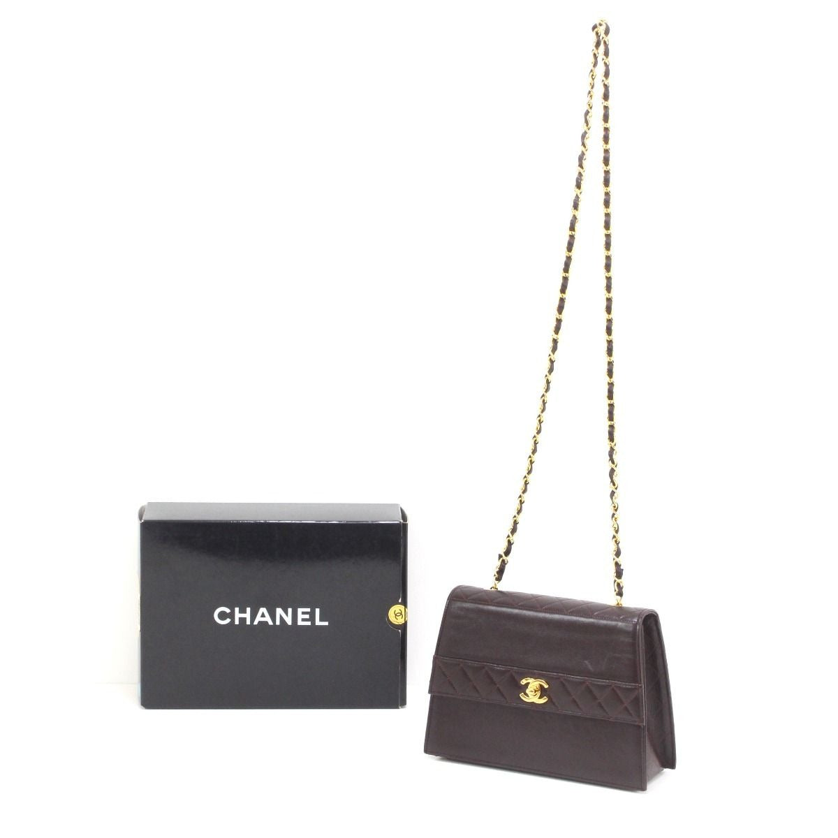 Chanel Quilted Shoulder Bag Leather Dark Brown