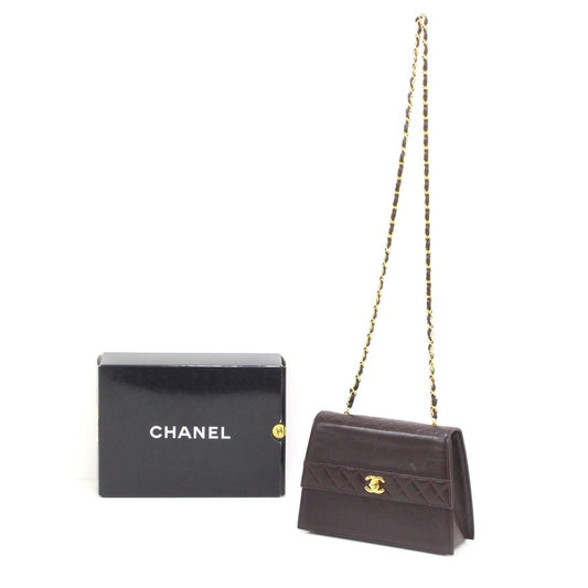 Chanel Quilted Shoulder Bag Leather Dark Brown