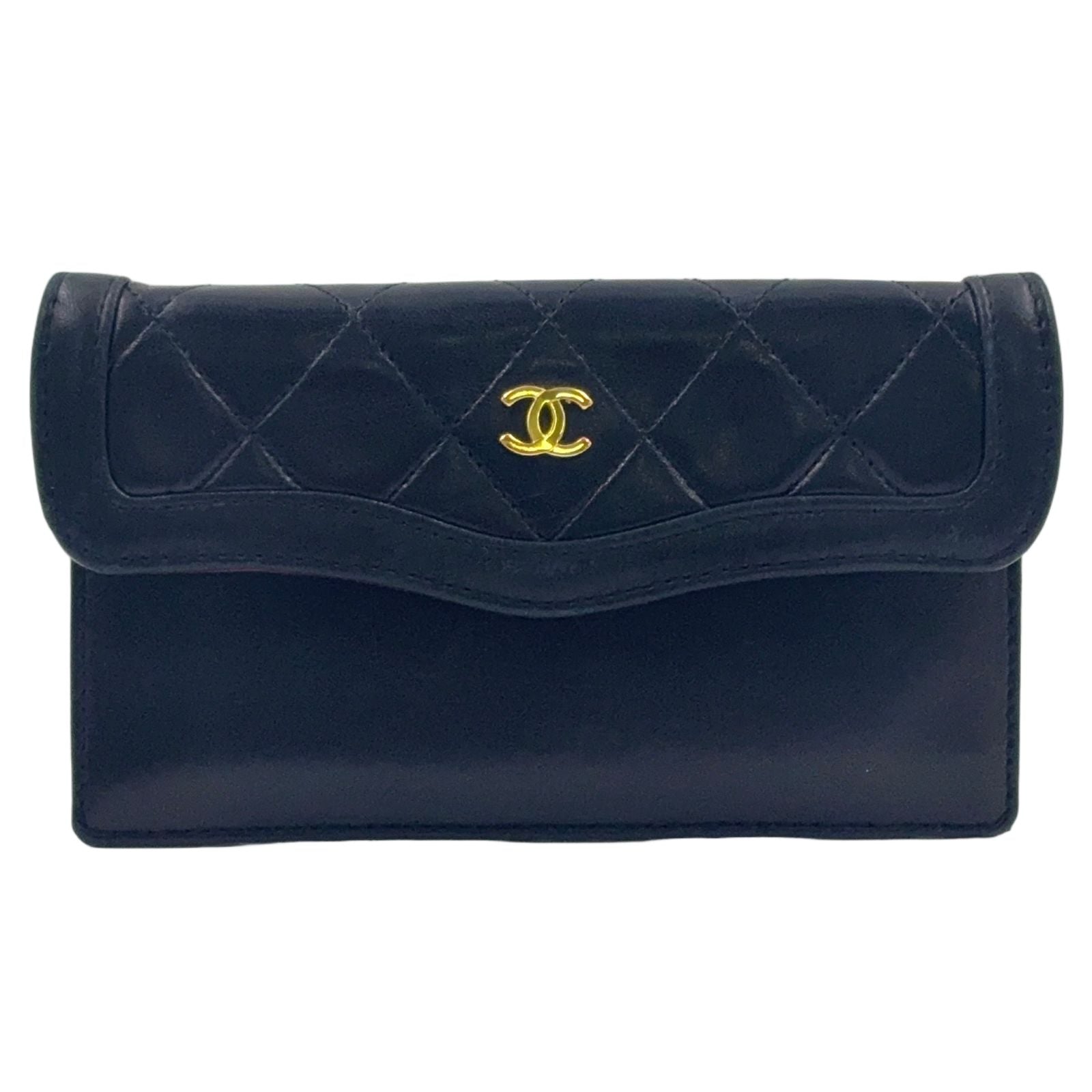 Chanel Quilted Shoulder Bag Lambskin Black Pouch Gold