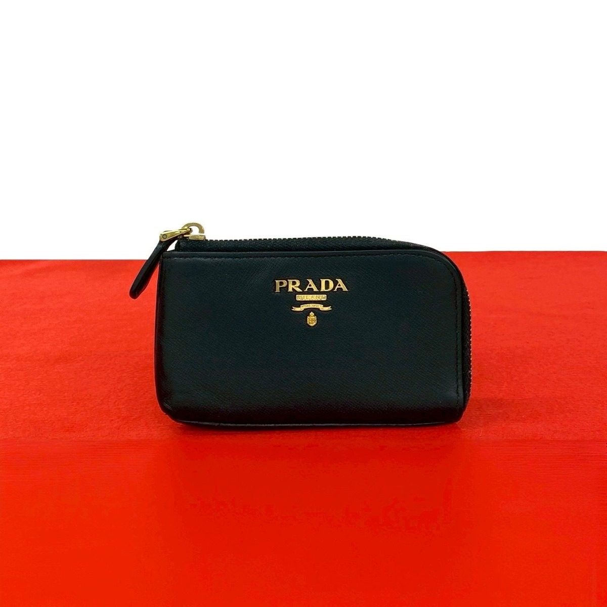 Prada Logo Leather Coin Purse Key Ring Key Chain L