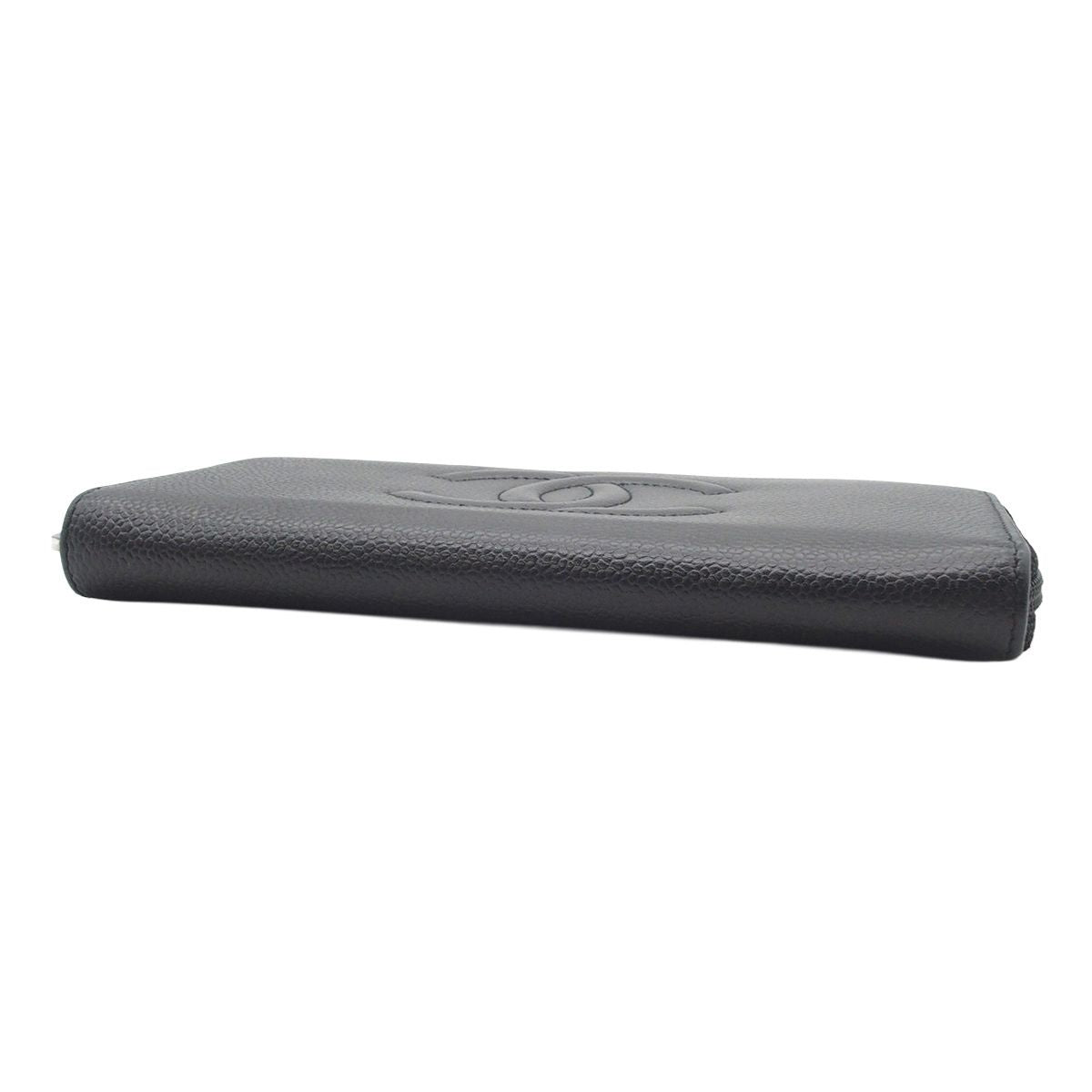 Chanel Wallet CC Logo Zip Around Black Silver Caviar Leather — view 3