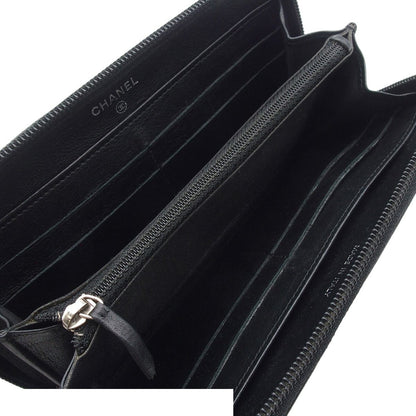 Chanel Wallet CC Logo Zip Around Black Silver Caviar Leather — view 4